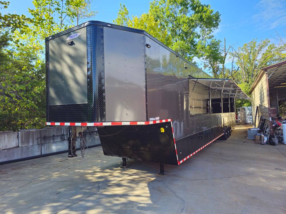 1004-8.5-x-53-charcoal-grey-fireworks-vending-gooseneck-trailer-3.jpg 8.5' X 53' Charcoal Grey Fireworks Vending Gooseneck Trailer