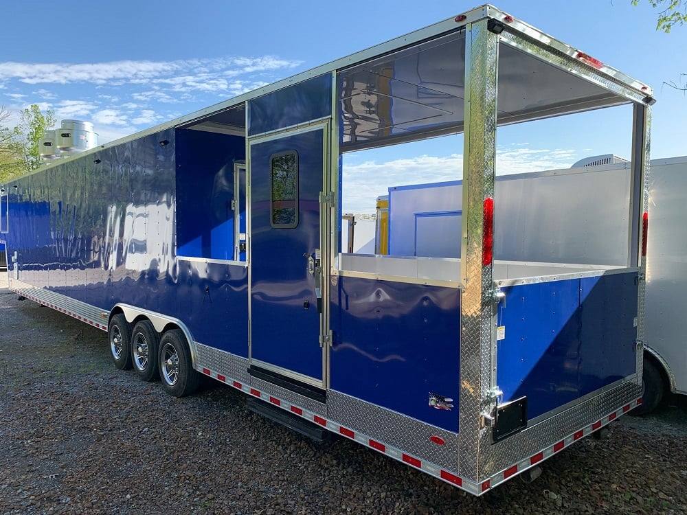1006-8.5-x-53-cobalt-blue-gooseneck-concession-bbq-food-trailer-with-appliances-1.jpg 8.5' x 53' Cobalt Blue Gooseneck Concession BBQ Food Trailer with Appliances