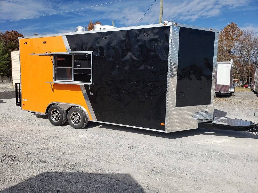 8.5x18 Black & Orange Concession Food Vending Trailer