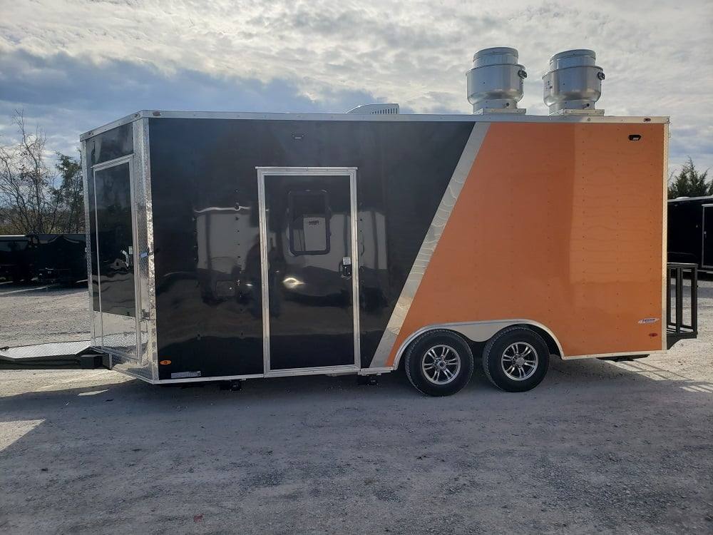 8.5x18 Black & Orange Concession Food Vending Trailer