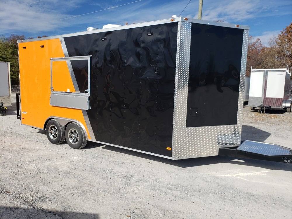 8.5x18 Black & Orange Concession Food Vending Trailer