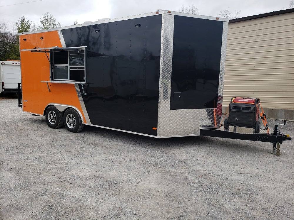 1014-8.5x18-black-orange-concession-food-vending-trailer-with-appliances-1.jpg 8.5x18 Black & Orange Concession Food Vending Trailer with Appliances