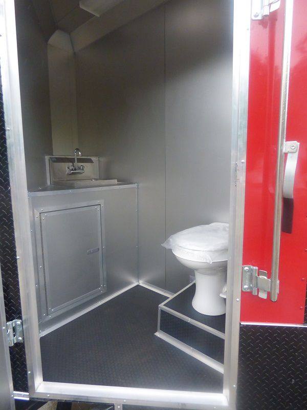 BBQ Concession Trailer 8.5' x 26' Red and Black With BBQ Smoker Porch and Restroom