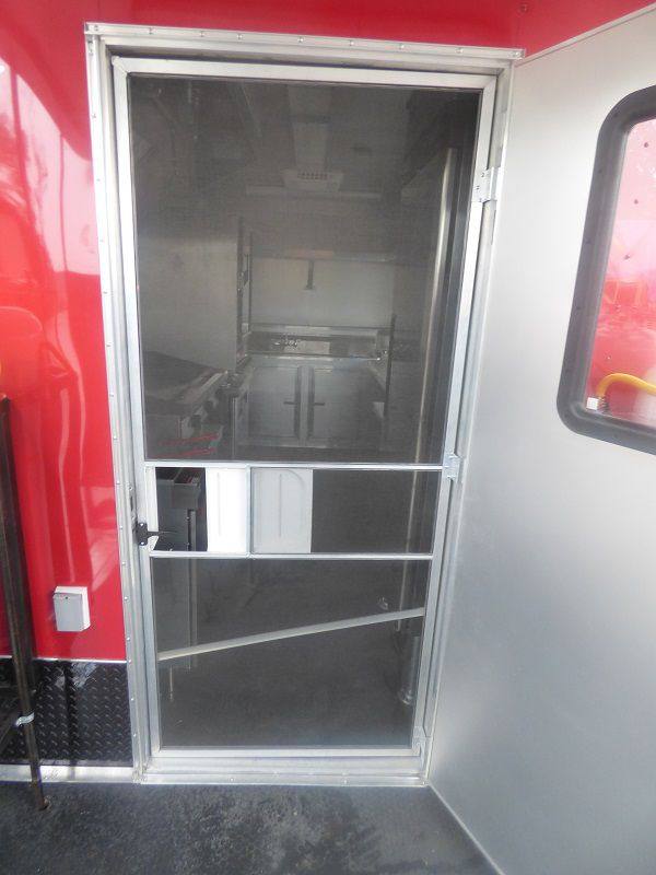 BBQ Concession Trailer 8.5' x 26' Red and Black With BBQ Smoker Porch and Restroom