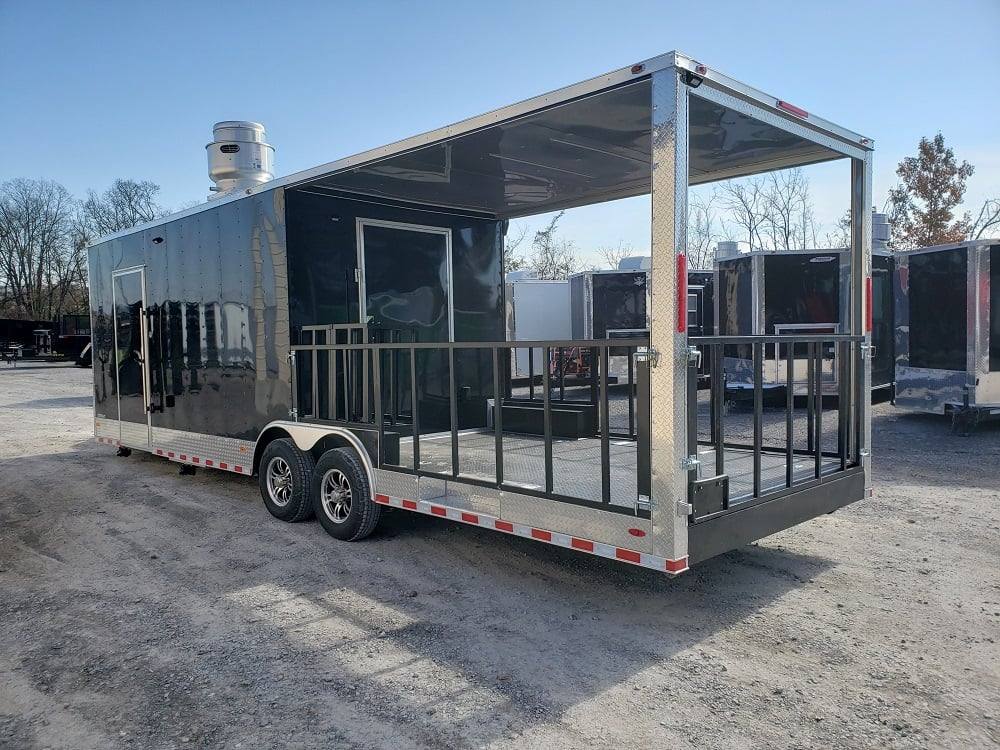 1023-black-8.5-x-28-bbq-porch-concession-food-trailer-17.jpg Black 8.5' x 28' BBQ Porch Concession Food Trailer