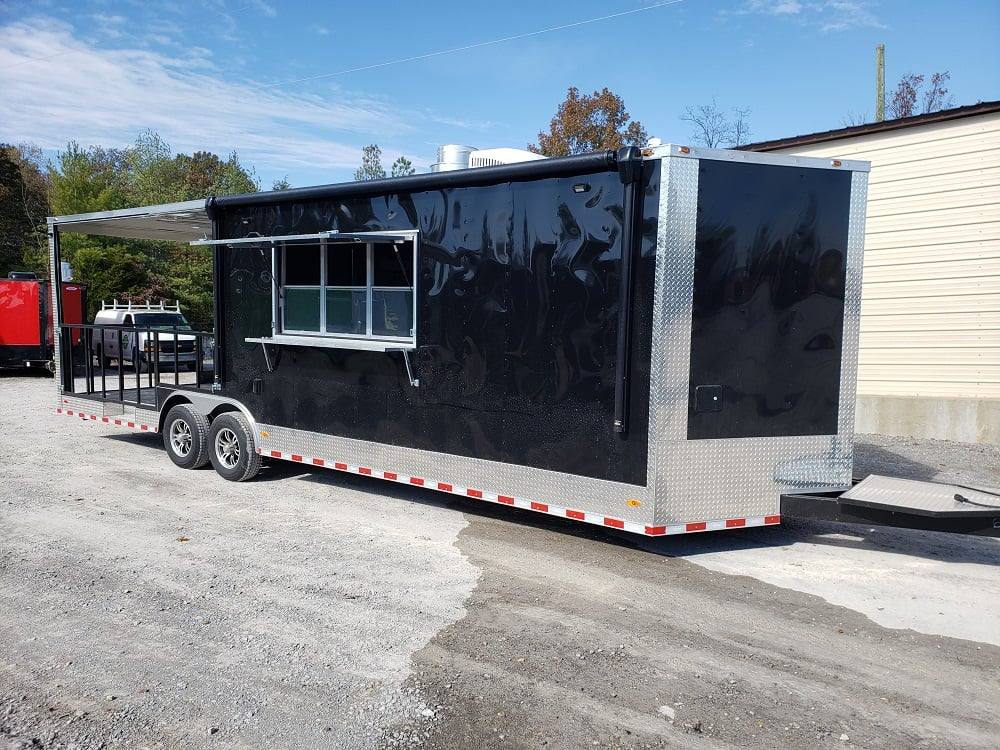 1023-black-8.5-x-28-bbq-porch-concession-food-trailer-23.jpg Black 8.5' x 28' BBQ Porch Concession Food Trailer