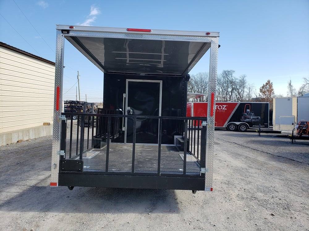 1023-black-8.5-x-28-bbq-porch-concession-food-trailer-30.jpg Black 8.5' x 28' BBQ Porch Concession Food Trailer