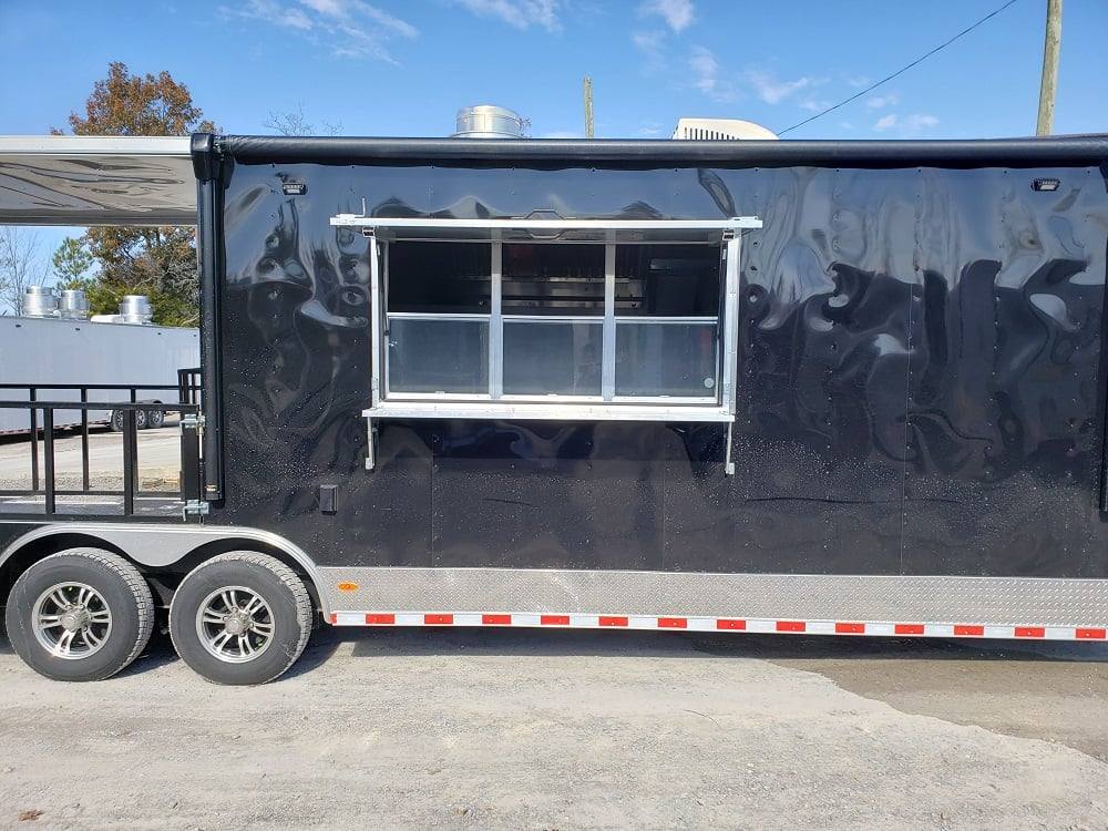1023-black-8.5-x-28-bbq-porch-concession-food-trailer-5.jpg Black 8.5' x 28' BBQ Porch Concession Food Trailer