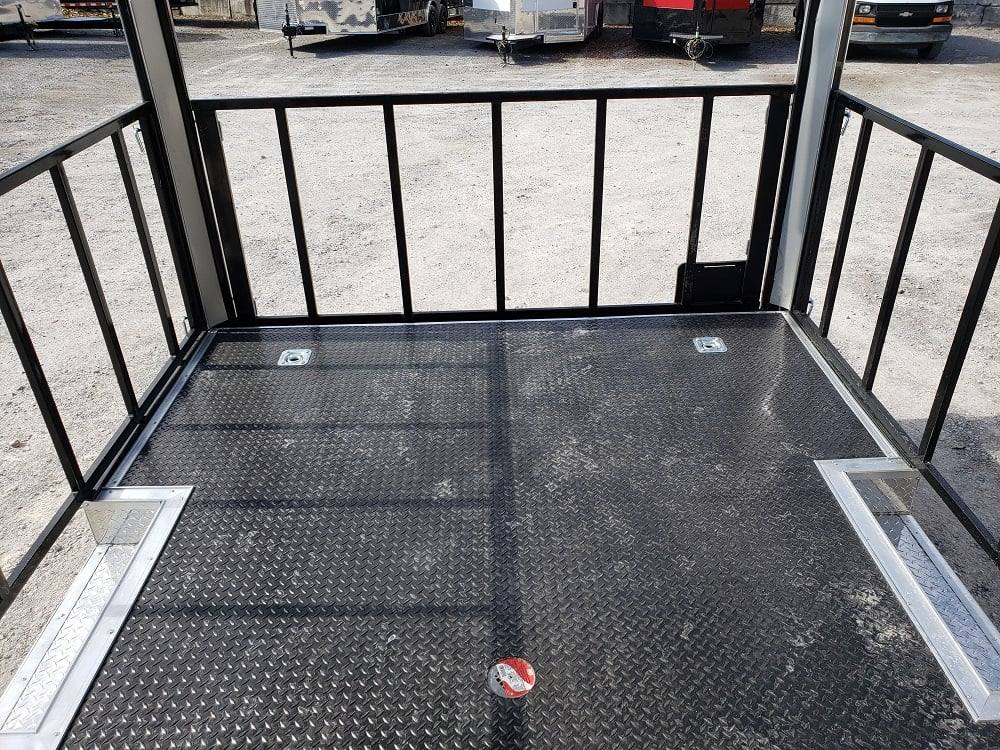 1023-black-8.5-x-28-bbq-porch-concession-food-trailer-6.jpg Black 8.5' x 28' BBQ Porch Concession Food Trailer