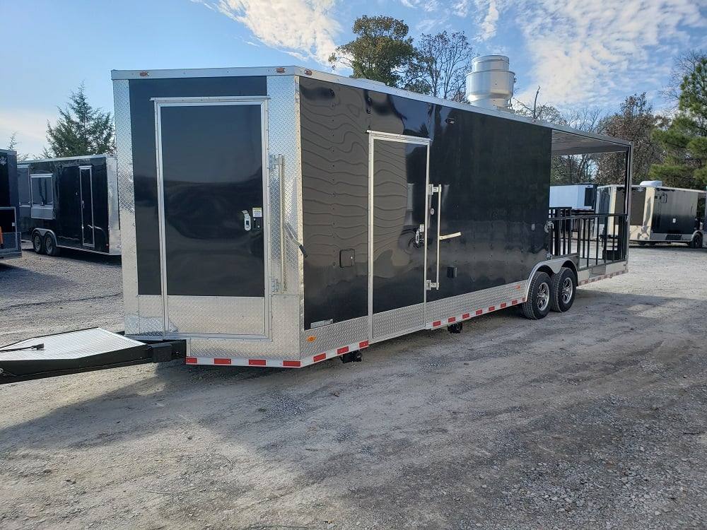 1023-black-8.5-x-28-bbq-porch-concession-food-trailer-7.jpg Black 8.5' x 28' BBQ Porch Concession Food Trailer