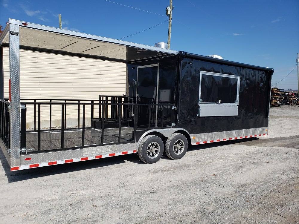 1023-black-8.5-x-28-bbq-porch-concession-food-trailer-8.jpg Black 8.5' x 28' BBQ Porch Concession Food Trailer
