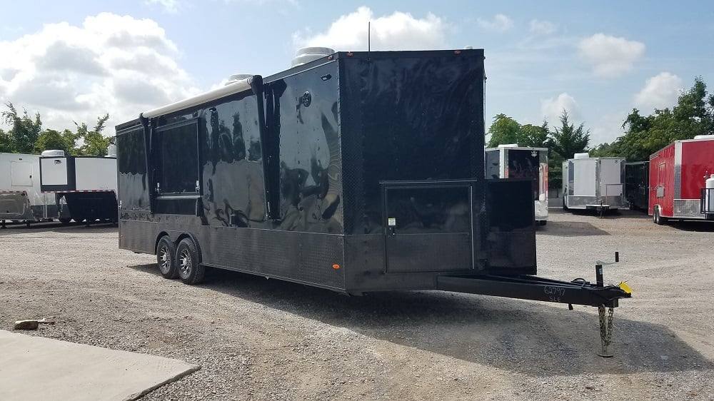 Black 8.5x25 BBQ Porch Style Concession Food Trailer