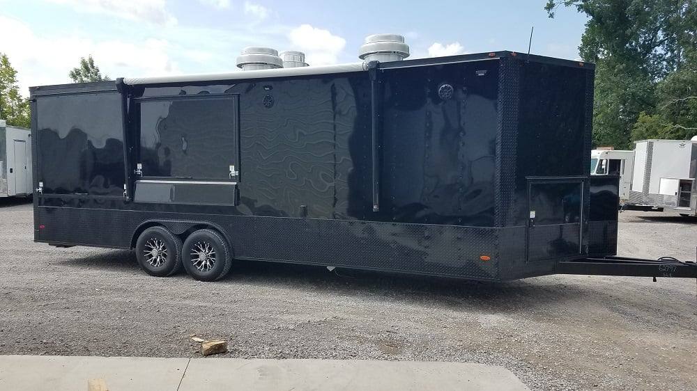 Black 8.5x25 BBQ Porch Style Concession Food Trailer