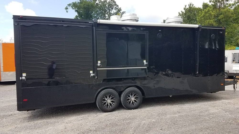 Black 8.5x25 BBQ Porch Style Concession Food Trailer