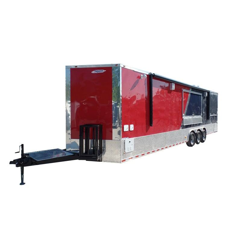 Concession Food Trailer 8.5' x 32 Red/Blue BBQ Event Catering