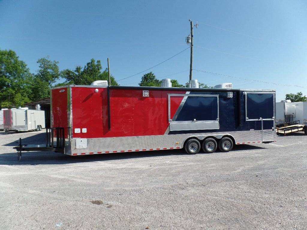 Concession Food Trailer 8.5' x 32 Red/Blue BBQ Event Catering