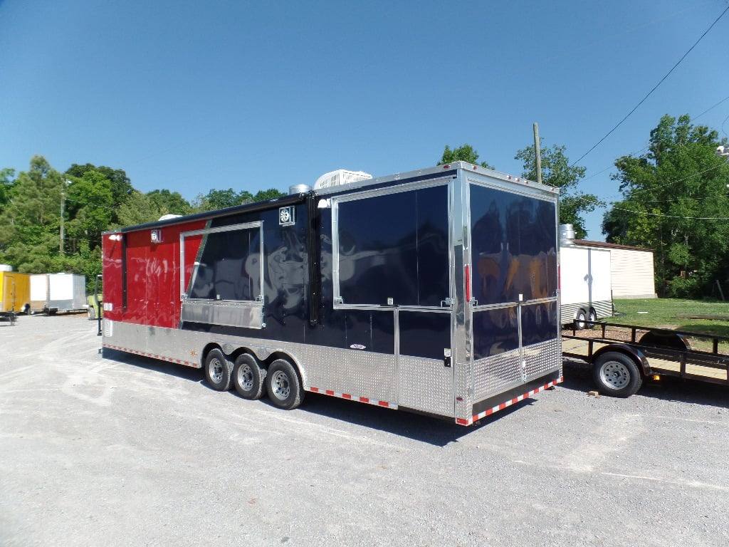 Concession Food Trailer 8.5' x 32 Red/Blue BBQ Event Catering