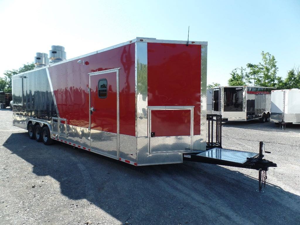 Concession Food Trailer 8.5' x 32 Red/Blue BBQ Event Catering