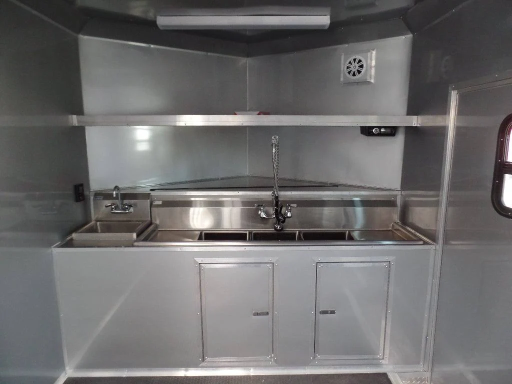 Concession Food Trailer 8.5' x 32 Red/Blue BBQ Event Catering