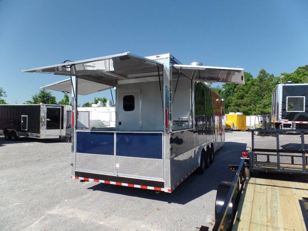 Concession Food Trailer 8.5' x 32 Red/Blue BBQ Event Catering
