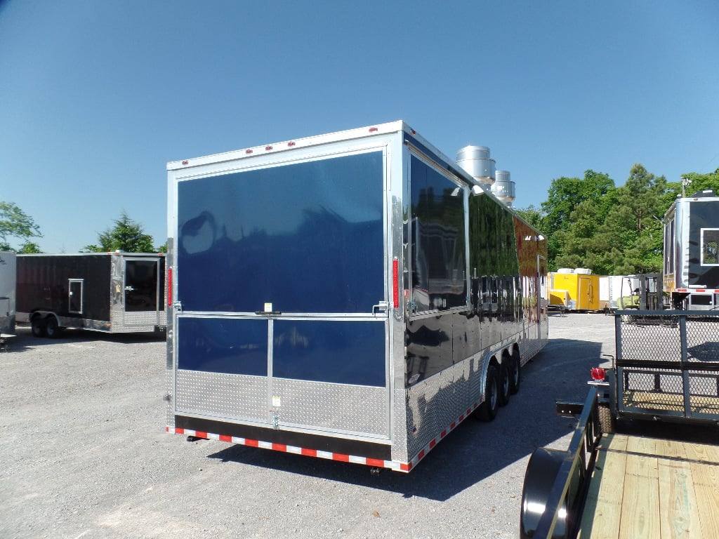 Concession Food Trailer 8.5' x 32 Red/Blue BBQ Event Catering
