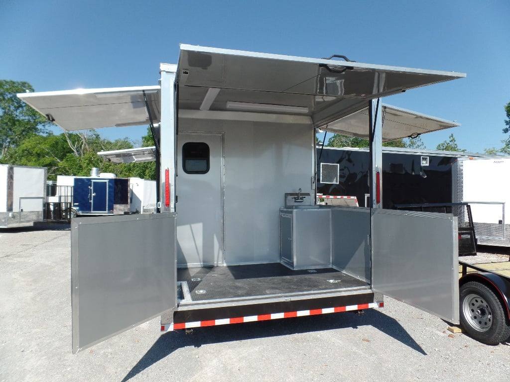 Concession Food Trailer 8.5' x 32 Red/Blue BBQ Event Catering