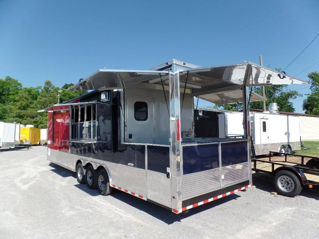 Concession Food Trailer 8.5' x 32 Red/Blue BBQ Event Catering