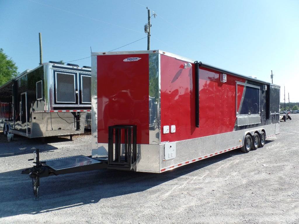 Concession Food Trailer 8.5' x 32 Red/Blue BBQ Event Catering