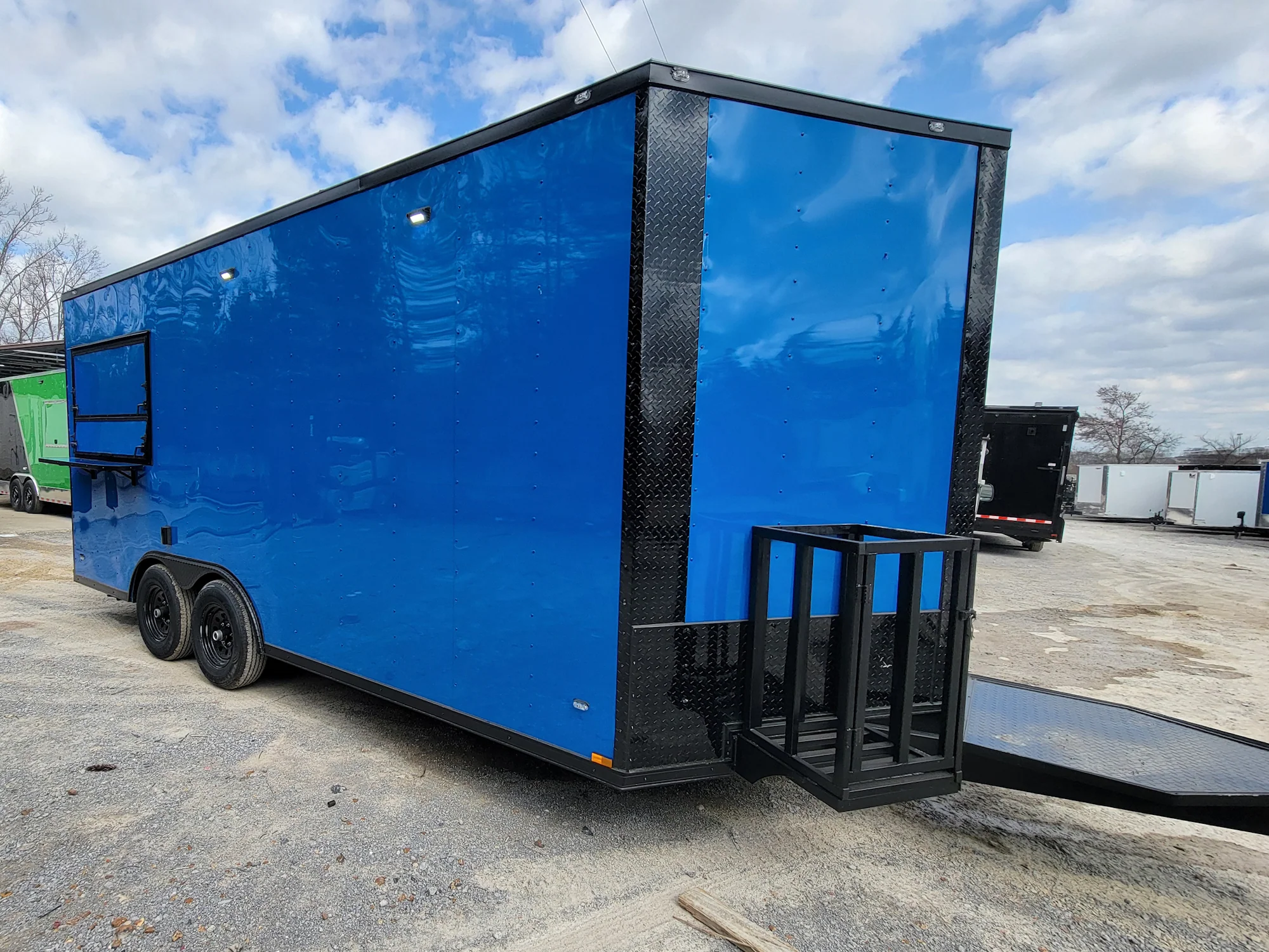 1108-concession-trailer-8.5-x-18-cobalt-blue-with-blackout-walk-on-roof-food-event-catering-4.webp Concession Trailer 8.5' X 18' Cobalt Blue With Blackout & Walk On Roof Food Event Catering