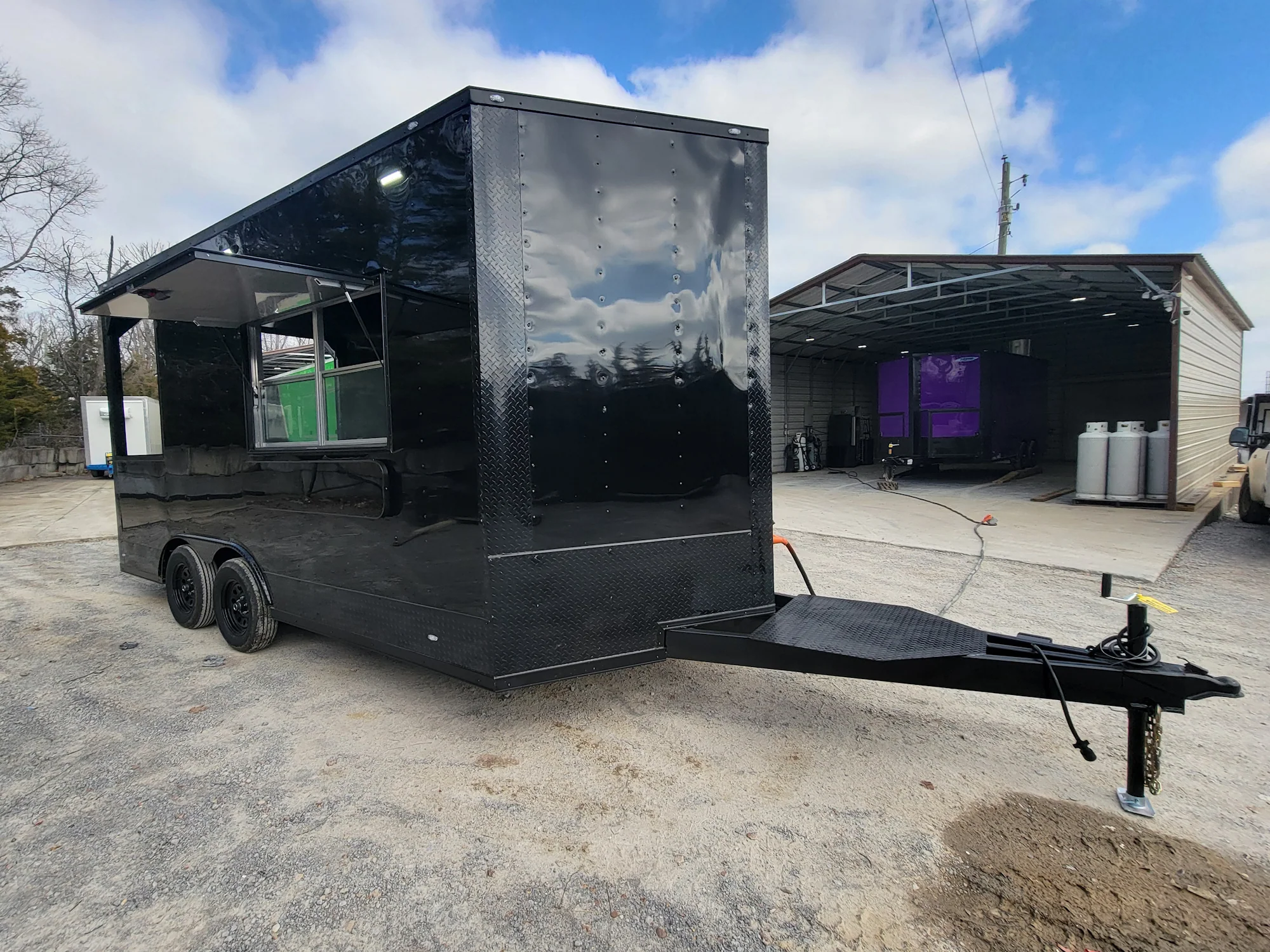 115-8.5-x-16-concession-trailer-black-w-blackout-food-and-event-catering-with-4-porch-1.webp 8.5' X 16' Concession Trailer Black W/ Blackout Food and Event Catering With 4' Porch