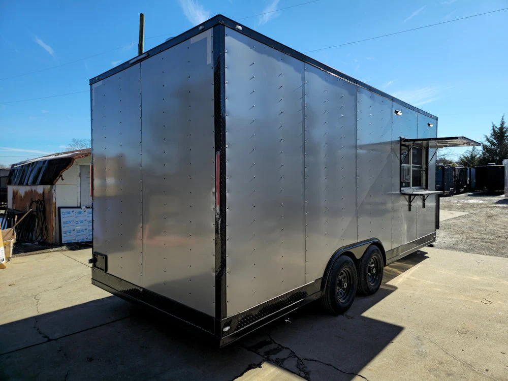 Concession Trailer 8.5' X 20' Silver and Black Food Event Catering