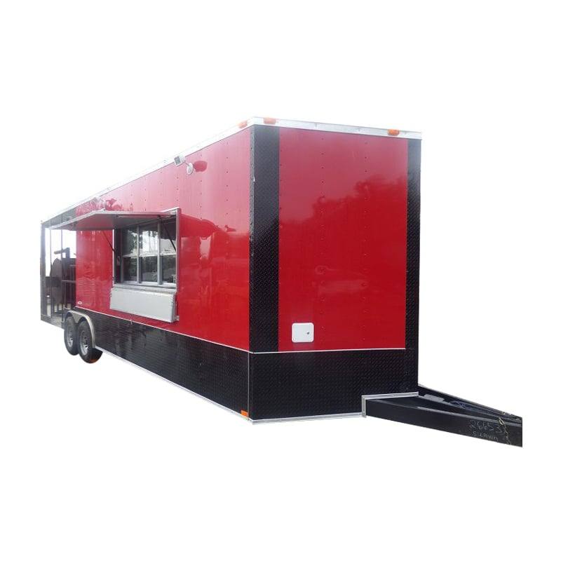 1206-concession-trailer-8.5-x-26-red-black-bbq-porch-event-catering-1.jpg Concession Trailer 8.5' x 26' Red & Black BBQ Porch Event Catering