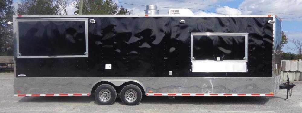 Concession Trailer 8.5' x 28' Black - BBQ Smoker Food Catering Event Restroom