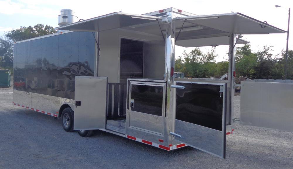 Concession Trailer 8.5' x 28' Black - BBQ Smoker Food Catering Event Restroom