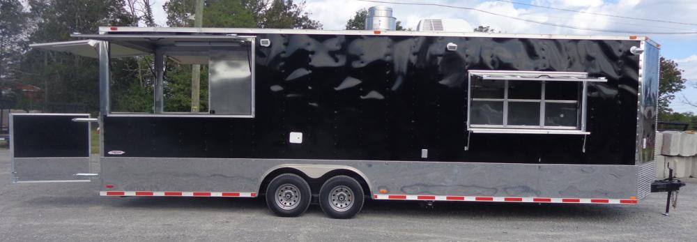 Concession Trailer 8.5' x 28' Black - BBQ Smoker Food Catering Event Restroom