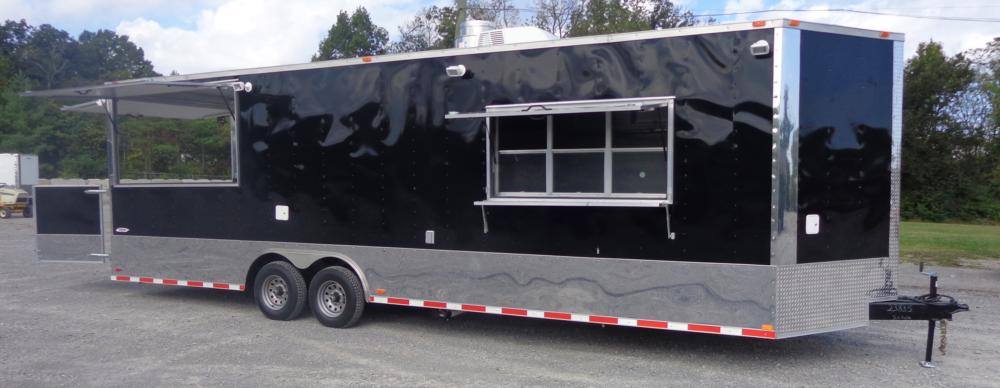 Concession Trailer 8.5' x 28' Black - BBQ Smoker Food Catering Event Restroom