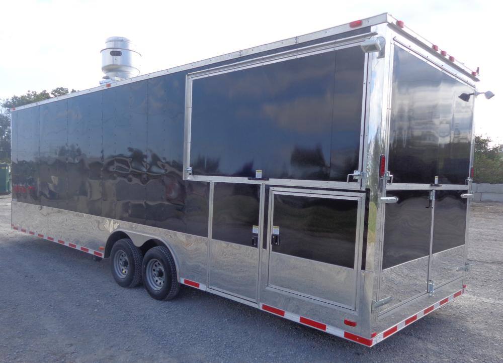 Concession Trailer 8.5' x 28' Black - Smoker BBQ Food Catering Event Restroom