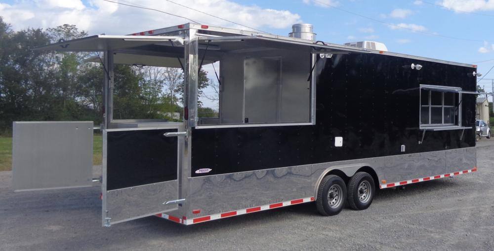 Concession Trailer 8.5' x 28' Black - Smoker BBQ Food Catering Event Restroom