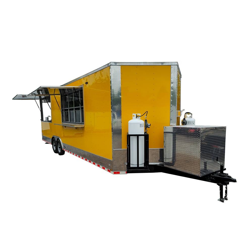 Concession Trailer 8.5' X 28' Yellow Concession Trailer Kettle Corn Event Catering