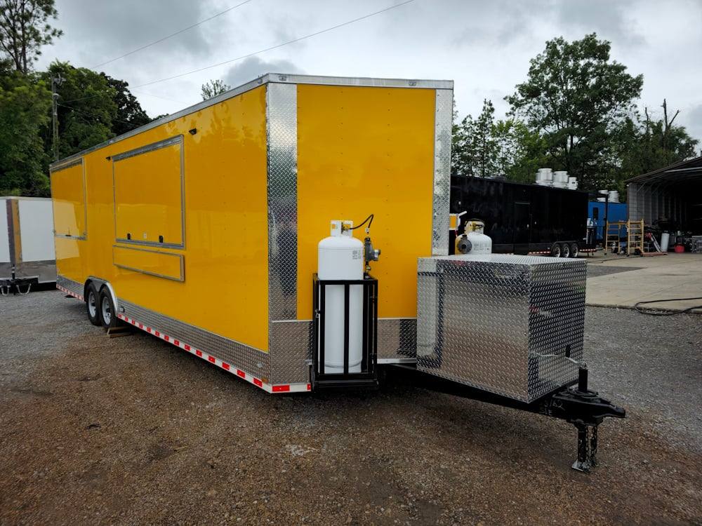 Concession Trailer 8.5' X 28' Yellow Concession Trailer Kettle Corn Event Catering