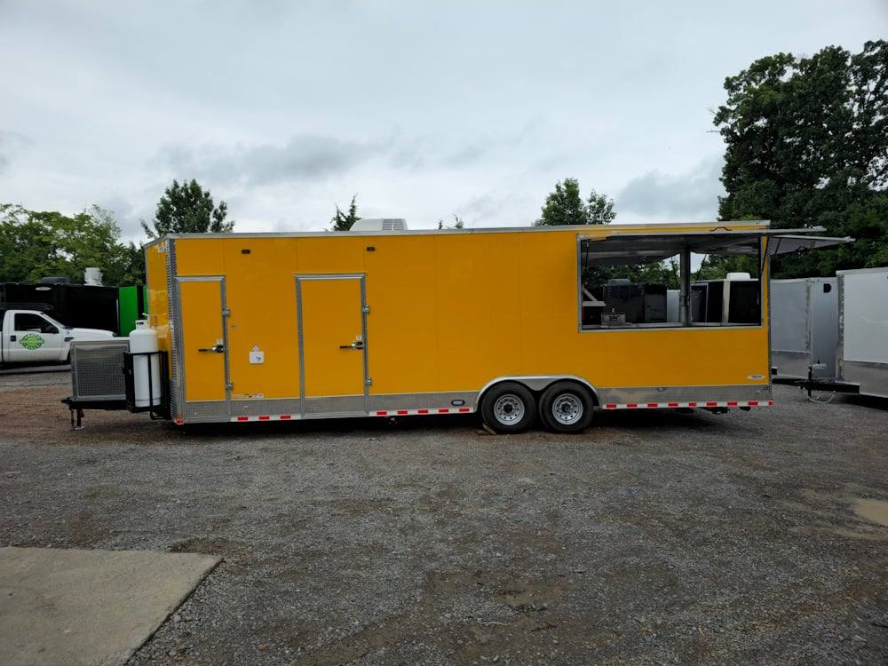 Concession Trailer 8.5' X 28' Yellow Concession Trailer Kettle Corn Event Catering