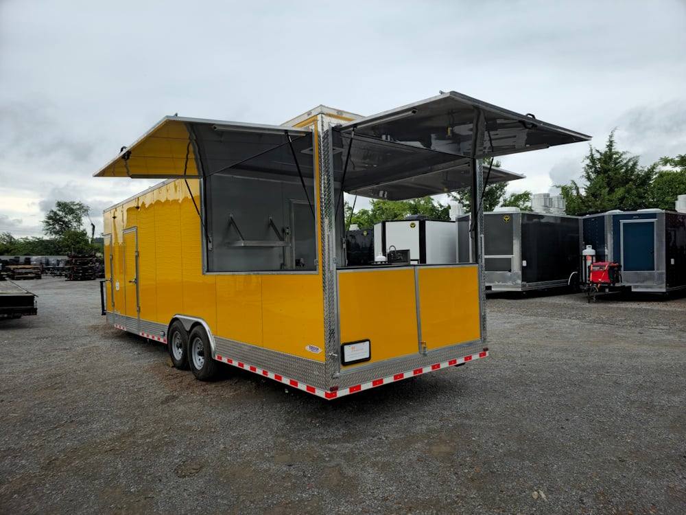 Concession Trailer 8.5' X 28' Yellow Concession Trailer Kettle Corn Event Catering