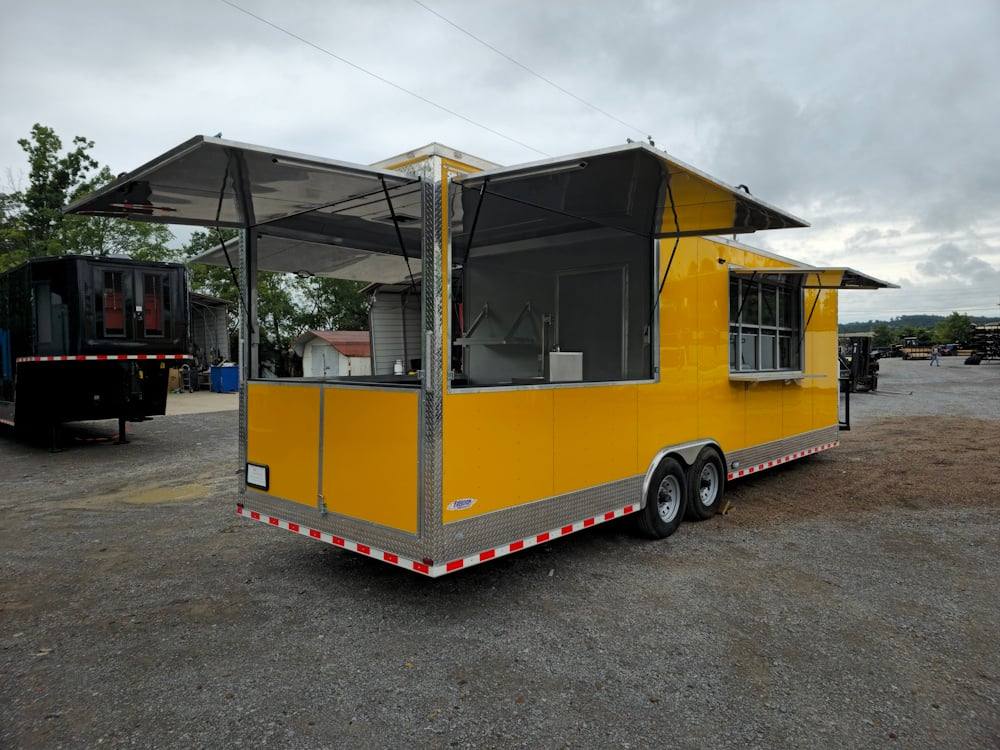 Concession Trailer 8.5' X 28' Yellow Concession Trailer Kettle Corn Event Catering