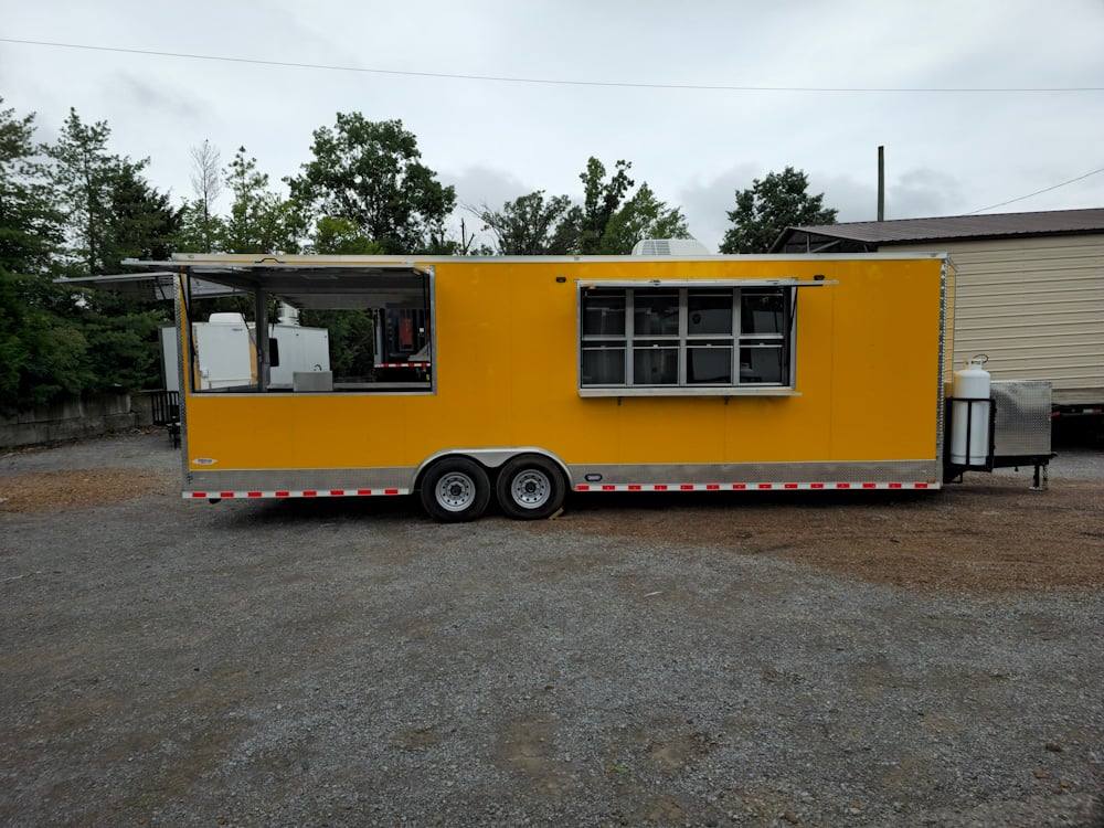 Concession Trailer 8.5' X 28' Yellow Concession Trailer Kettle Corn Event Catering
