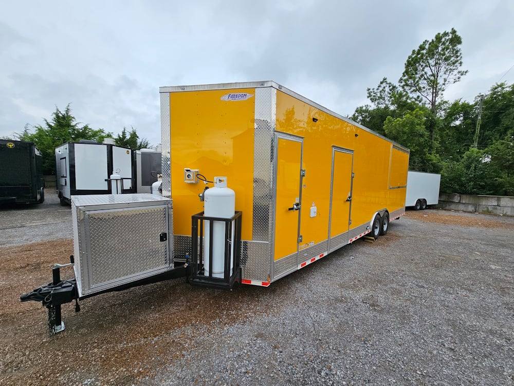 Concession Trailer 8.5' X 28' Yellow Concession Trailer Kettle Corn Event Catering