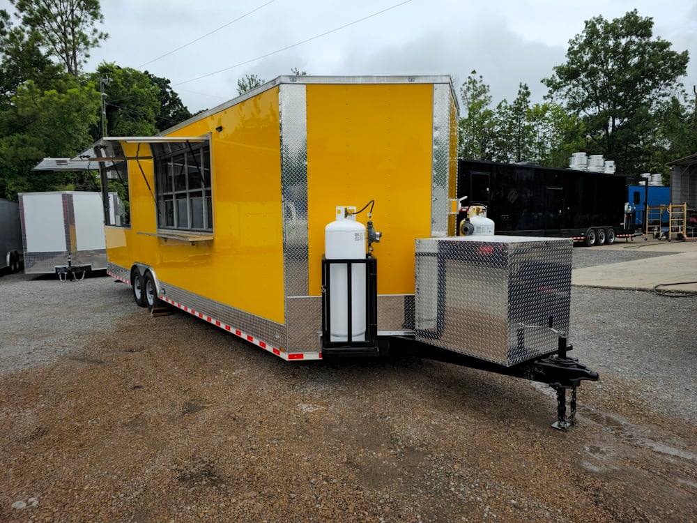 Concession Trailer 8.5' X 28' Yellow Concession Trailer Kettle Corn Event Catering