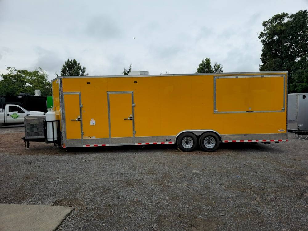 Concession Trailer 8.5' X 28' Yellow Concession Trailer Kettle Corn Event Catering