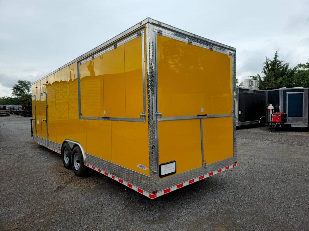 Concession Trailer 8.5' X 28' Yellow Concession Trailer Kettle Corn Event Catering