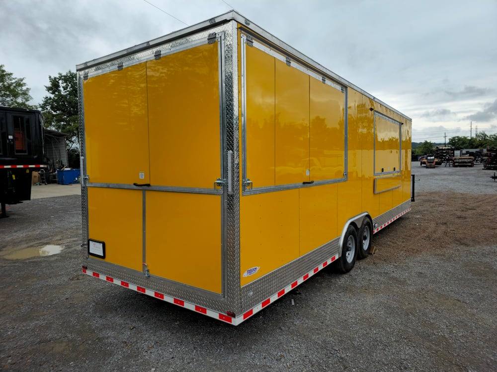 Concession Trailer 8.5' X 28' Yellow Concession Trailer Kettle Corn Event Catering