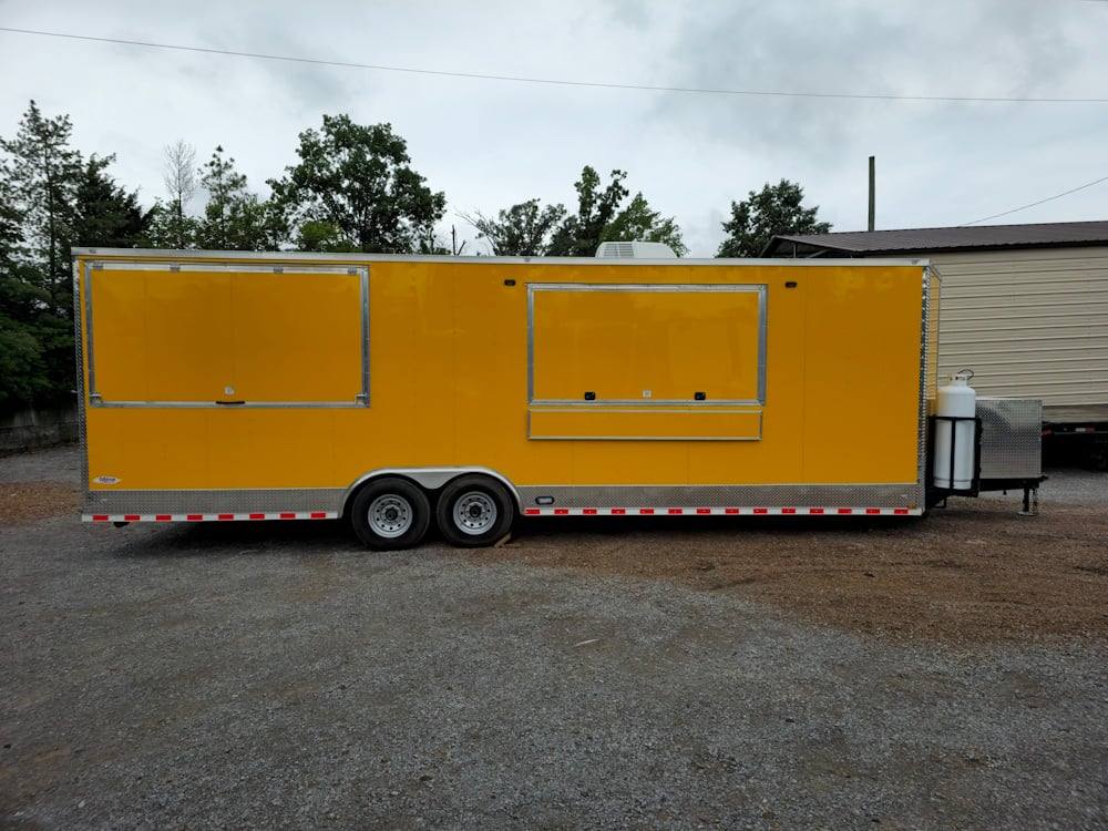 Concession Trailer 8.5' X 28' Yellow Concession Trailer Kettle Corn Event Catering